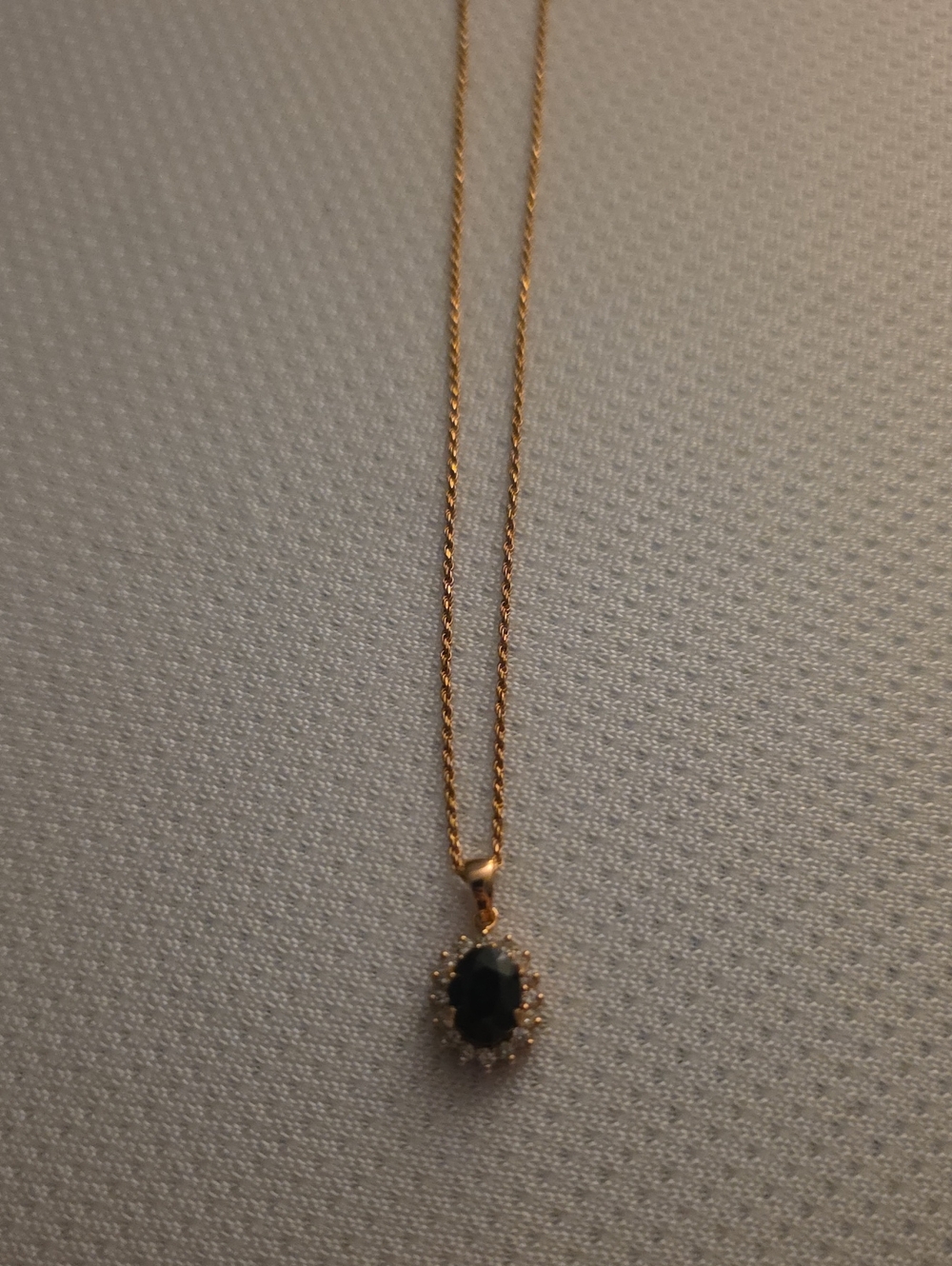 Sapphire with Diamond Halo Rose Gold Necklace